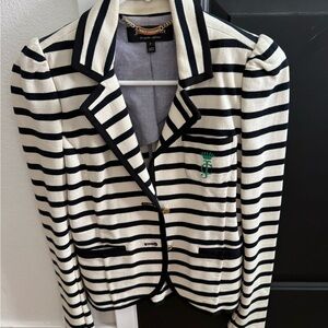 Juicy Couture Black and White Striped Blazer with Green Logo